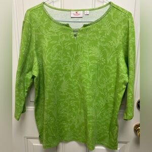 Quacker Factory Lime Green Floral-Print Three-Quarter Sleeve Tunic